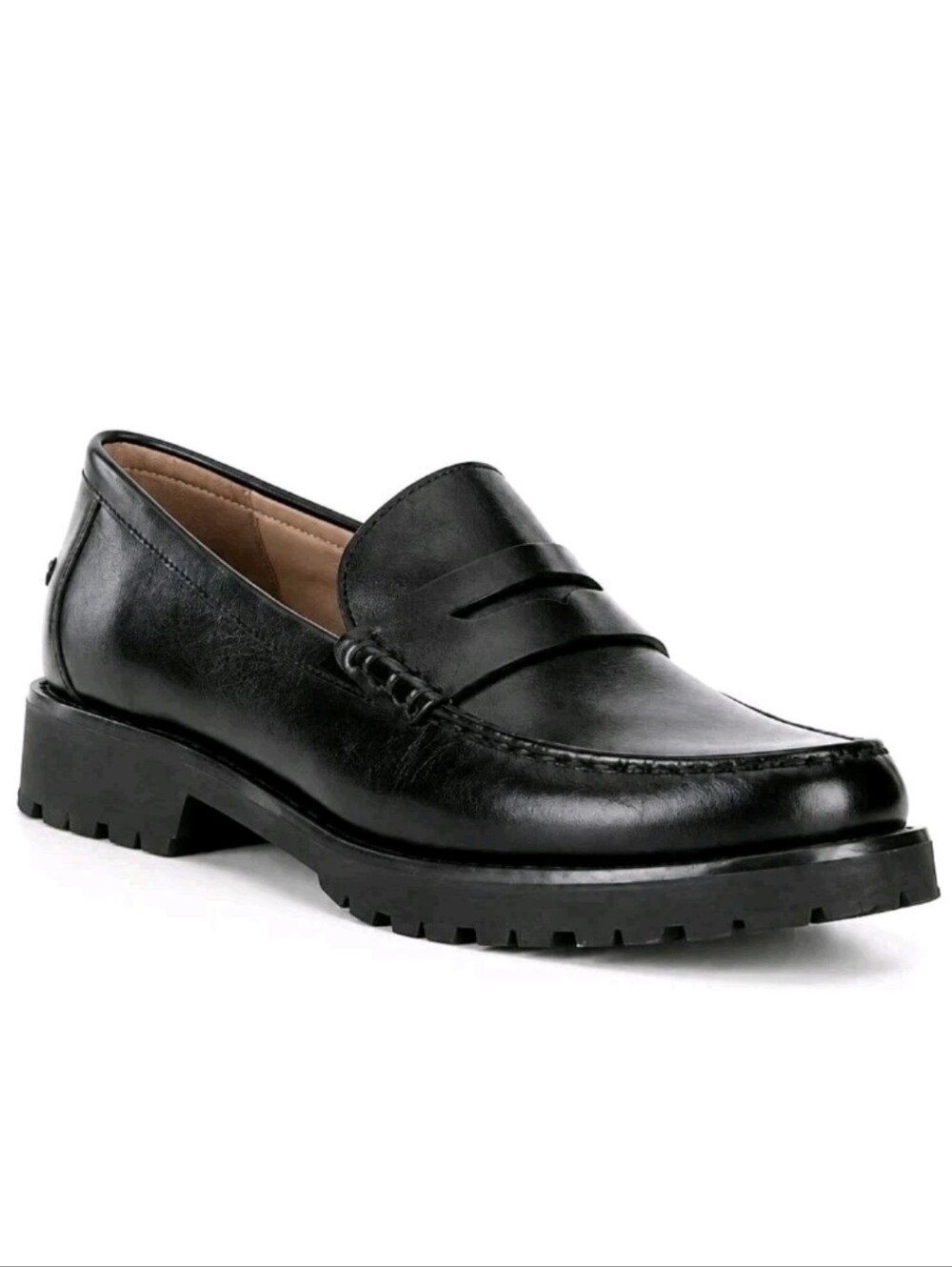 NEW Cole Haan Treena Lug Penny Loafers Black Leather Slip-On Shoes Women's Sz 9